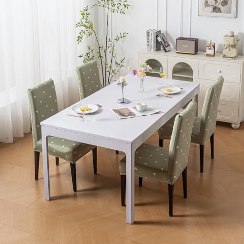 Image of House of Quirk Elastic Chair Cover Stretch Removable Washable Short Dining Chair Cover Protector Seat Slipcover (Pack of 4, Neem Buti)