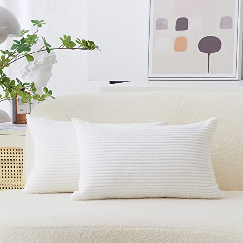 Home Brilliant Cushion Covers White Rectangle, 30x50 Cushion Cover for Oblong cushions, Super Soft Plain Cushion Covers for Chair Car, Pack of 2, (30cm x 50cm, Creamy White)