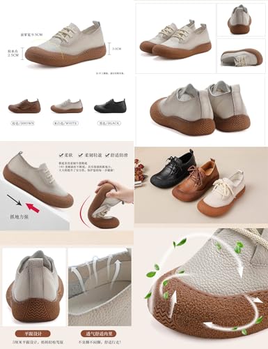 Women's Vintage Wide Toe Box Leather Flats,Comfortable Orthopedic Soft Sole Lace Up Casual Dressy Walking Shoes2