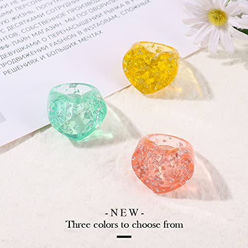 Jeweky Resin Band Rings Acrylic Heart Stackable Ring Sets Colorful Rings Accessory Jewelry For Women And Girls(Pack Of 3) #TOP1