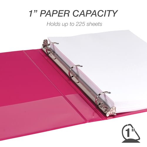 Image of Samsill Durable 1 Inch Binder, D Ring Binder, Customizable Clear View Cover, Magenta, Holds 225 Pages