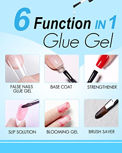 Gelike EC Medium Almond Soft Gel Full Cover Tips Kit with 6 in 1 Nail Glue Gel
