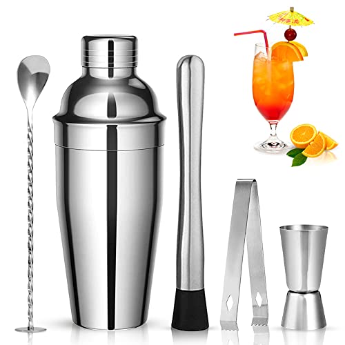 Punvot Shaker à Cocktail 750ML, 5 Pièces Cocktail Shaker Set, Ensemble à Cocktail Shaker, Cocktail Set Bar Kit, Cocktail Shaker Kit, Cocktail Set Cadeau pour Bar,Mariage,Célébration,Amateurs Cocktails