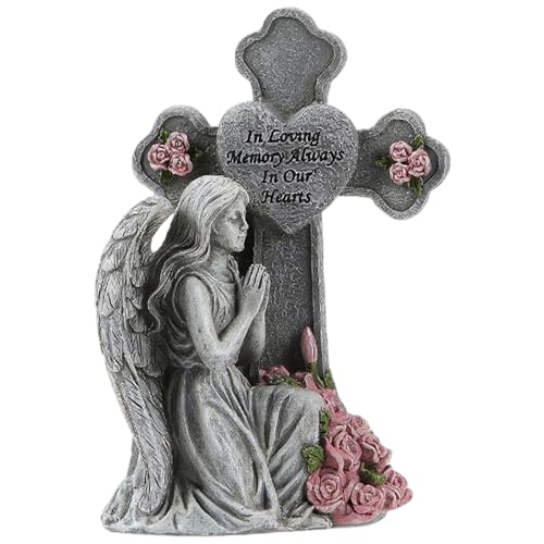 Statue d'ange, ange de jardin solaire avec croix, statues de jardin en résine résistante aux intempéries, pour l'extérieur, pelouse, patio, cour, décorations funéraires, mémorial sympathie, stat