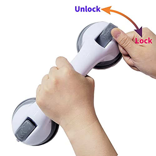 12'' Portable Grab Bars For Bathroom,Ultra Grip Dual Locking Shower Handles For Elderly,Safety Suction Grab Bars For Shower,Balance Assit Hand Rail Support,Injury,Senior,Kids(Gray, 12"-Pack Of 2) #TOP2