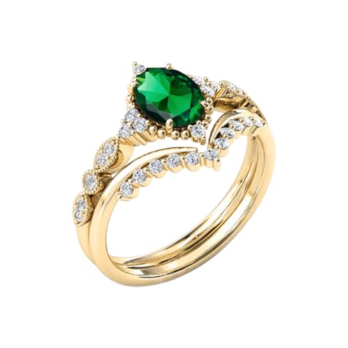 10K 14K 18K Solid Gold 2 Carat Oval Shape Gemstone Engagement Ring Sets Birthstone Gemstone Wedding Ring Set for Women 7X9 MM Birthday Anniversary Christmas Gift2