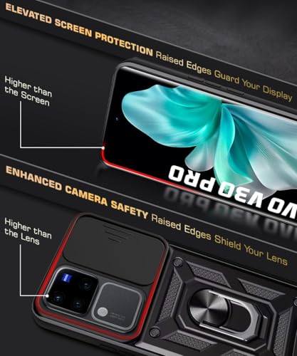 Image of WOW IMAGINE Tough Armor Bumper Mobile Back Case for Vivo V30 Pro | Sliding Camera Shield Cover | Shock Proof 360 Protection | Hybrid PC + TPU | Ring Holder with Kickstand - Black