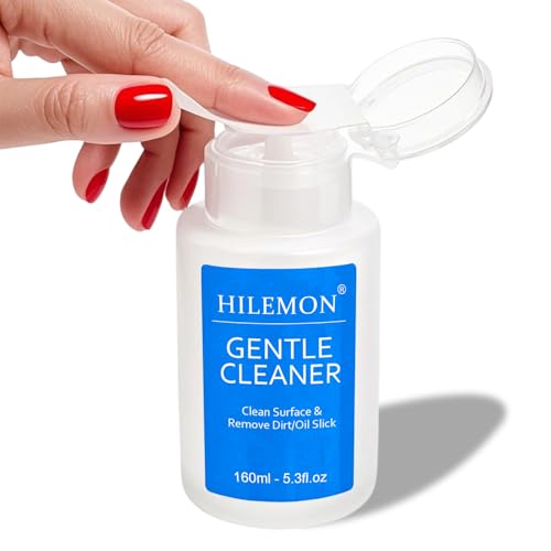 HiLemon Push-On Nail Gentle Cleaner Gentle Nails Surface Cleanser Clean Base Gel & Floating Gel & Grease After Sealing & Dust & Dirt from Nails Art DIY Pump Bottle Design 160ml (Gentle Cleaner)