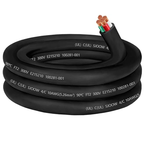 10/4 Wire 30amp 10 Gauge SJOOW Cable 10AWG 4 Conductor 300V SJOOW Portable Power Cord Cable for Welder Battery Charger RV Generator Machinery-10ft Extension Cord for Industrial Commercial Outdoor Use