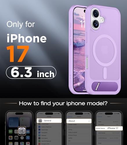 Image of Designed for iPhone 17 Case, [Built-in Invisible Kickstand][Compatible with MagSafe][Military Grade Shockproof] Slim Translucent Matte Phone Case 6.3 inch (Light Purple)