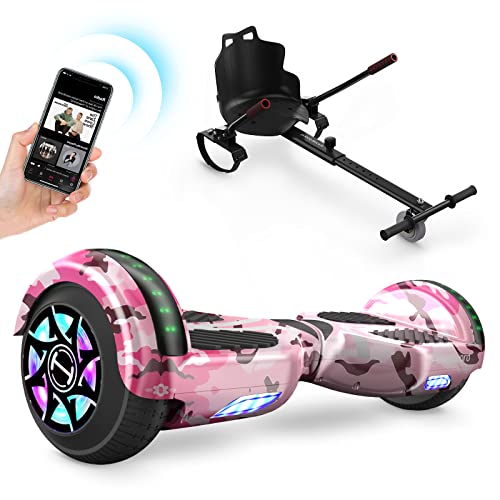 Hoverboards mit Sitz - 6.5 Zoll Hoverboards und Kart für Kinder, Self Balance Scooter mit Bluetooth Lautsprecher, Fahrlicht Blinkendes LED Rad, mit Fernbedienung, Geschenke für Kinder und Jugendliche Cover