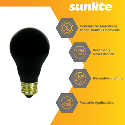 Sunlite 41744 Incandescent A19 Black Light Bulb, 75 Watts, E26 Medium Base, Dimmable, Party Decoration Lamp, Holiday Lighting, Household Lighting, Mercury Free, Black, 12 Count #TOP2