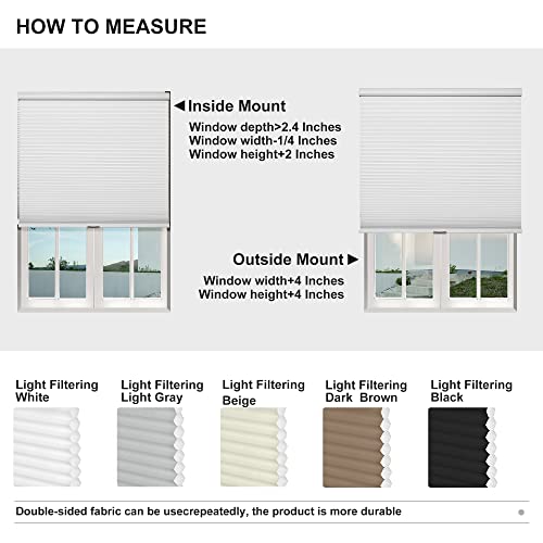 Berissa Light Filtering Cordless Cellular Shades 1.5 Inches Color Match Cellular Blinds Sturdy Single Cell Thermal Insulated Honeycomb Blinds For Windows, White #TOP5