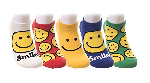 Kikiya Socks Smiley Face Character 5 Pairs Sneakers Socks For Women For Girls