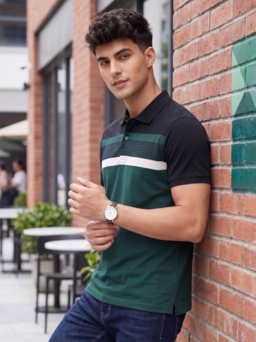 Image of XENOVAURBAN Polo t Shirt for Man | Striped Pattern Mens Cotton Polo Neck T-Shirt with Collar | Regular fit | Breathable and Soft - Polo-Striped-P