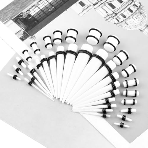 50-teiliges Ohrdehnungs-Set, Acryl-Kegel und Plugs + Silikon-Tunnel, Ohrmessgerät, Expander-Set, Körperpiercing, Schmuck, Ohrhorne, Einheitsgröße, Acryl