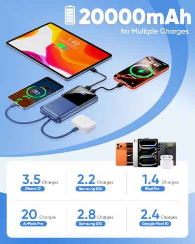 Image of CFIAI Portable Charger 15000mAh Slim Power Bank with Built in Cables