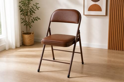 Image of MLU Foldable Padded Folding Chair with Cushion Seat & Backrest | Heavy Duty Steel Frame | Portable Space Saving Chair for Home, Office, Events (Brown, 1 Chair)
