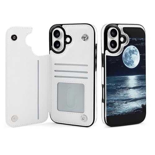 Protection iPhone 16 Plus pleine lune en cuir avec porte carte intégré