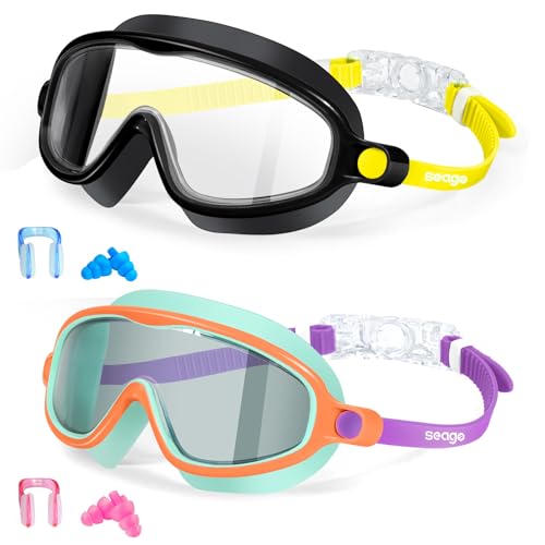 Image of Seago Swim Goggles 2 Pack Anti-Fog Anti-UV Wide View Swimming Goggles for Kids 3-14