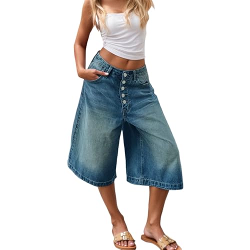 Short jean femme large taille haute décontracté pour l'été