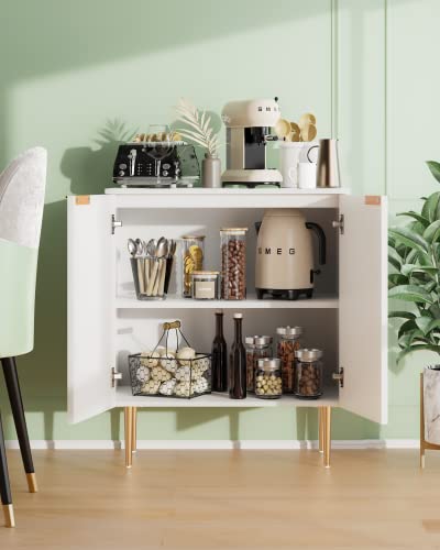 Sicotas Buffet Cabinet Sideboard With Storage Kitchen Accent Cabinet With Doors And Adjustable Shelf, Modern Credenza Buffet Table Console Coffee Bar Cabinet For Entryway Living Dining Room, White #TOP4