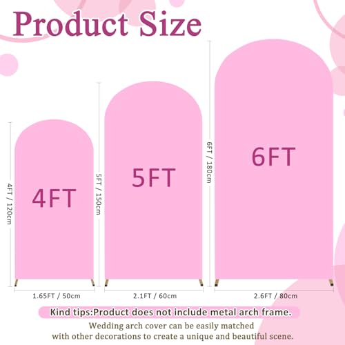 Image of FOTSHARER Arch Backdrop Cover Set of 3 Pink Wedding Arch Cover 4FT 5FT 6FT 2 Sided Spandex Arch Stand Covers Chiara Arched Covers Balloon Arch Covers Stretchy Backdrop for Wedding Banquet Decorations