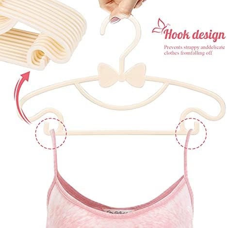 Nursery Hangers Beige, 40 Pack Plastic Baby Hangers with Cute Bows - Nonslip Baby Coat Hangers with 3pcs Clothes Hanging Chaines Space-Saving Kids Coat Hanger for Toddler's Wardrobe