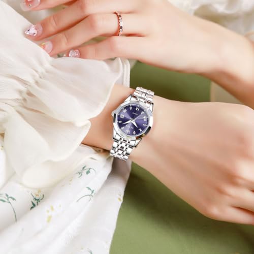 Image of OLEVS Watches Women with Date Silver Stainless Steel Luxury Ladies Watches with Small Writs Diamond Watches for Women Waterproof Elegant Dress Quartz Analog Women's Wrist Watches Reloj de Mujer