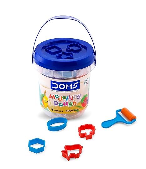 Image of DOMS Modelling Dough 15 Shades(300 GM) |DIY Art & Craft |Soft, Colourful, Easily Kneadable | Safe and Non-Toxic | Including 4 Shape Toys, 1 Hand Roller, 1 Spatulla Inside