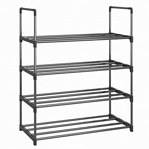 Burko Zapatero 4 niveles/6 niveles organizador de zapatos con 4 estantes/6 estantes de metal almacenamiento de zapatos apilable para salón pasillo entrada negro