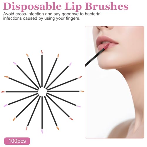 Alaoo 100 Stück Lippenpinsel, Make Up Lippenstift pinsel, Lippenstift Stab Applikator, Pinsel Lipgloss Concealer für Perfekt Lippen Makeup, Schwarz