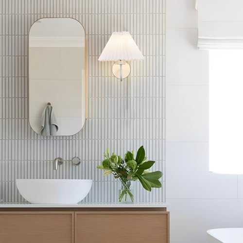 Image of Wall Sconces Indoor Wall Light Fixtures with Pleated Fabric Shade Bathroom Vanity Sconces Wall Lighting Dresser Hardwired Wall Lamps for Bedroom Living Room Corridor Porch
