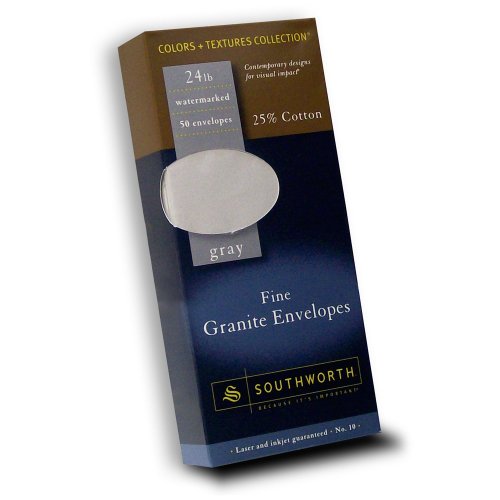Southworth Fine Granite Envelopes, Size 10, Gray, 50 Count (P914-10L/3/18)