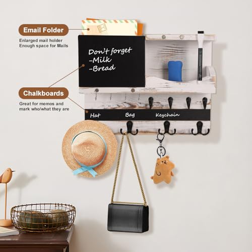 Vtrvt Rustic Key And Mail Holder For Wall, Wall Mounted Key Hooks With Mail Holder, Hanging Entryway Organizer, Farmhouse Wall Decorative With 16 Key Hooks, Shleves, Mail Holder And Chalkboard thumb #2