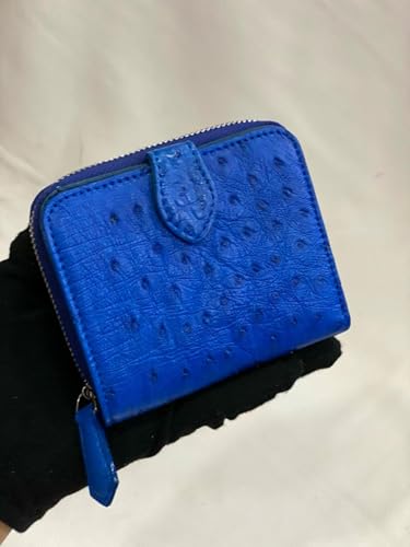 Minimalist Wallets Credit Card Holder Genuine Ostrich Wallets Belly Leather women's Ostrich mini walllets leather for womens (Blue)2
