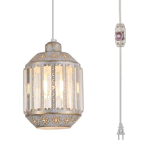 YLONG-ZS Hanging Lamps Swag Lights Plug in Pendant Light 16.4 FT Cord Hanging Pendant Light Dimmable for Kitchen Island, Dining Room, Bedroom,Living Room YLWR01-White