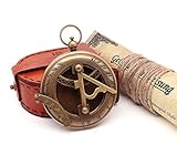 SonKo Kompass antik Optik Sonnenuhr Kompass – nautischer funktionsfähige Maritime Deko aus Messing inkl. Etui und Gebrauchsanweisung