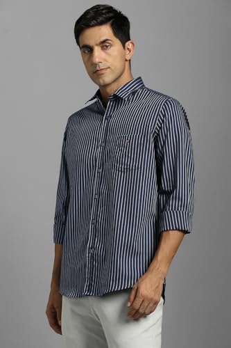 Image of Louis Philippe Men's Slim Fit Signature Oxford Easy Care, Natural Stretch Full Sleeve Stripe Casual Shirt