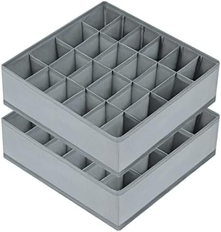 Joyoldelf Sock Drawer Organizer Divider 2 Packs Underwear Organizer, 24 Cell Collapsible Closet Cabinet Organizer Underwear Storage Boxes for Storing Socks, Handkerchiefs, Ties, Belts (Grey)