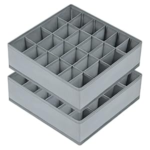 Joyoldelf Sock Drawer Organizer Divider 2 Packs Underwear Organizer, 24 Cell Collapsible Closet Cabinet Organizer Underwear Storage Boxes for Storing Socks, Handkerchiefs, Ties, Belts (Grey)