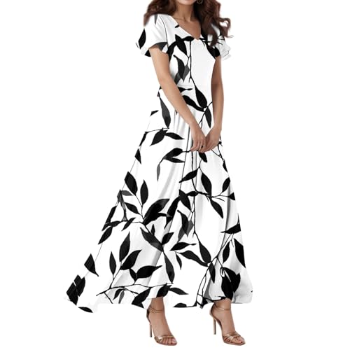 Robe de Bal Femme Basic Manche Courte Cocktail Taille Haute Robes Doux Col V Slim Courbes Flatteuses Soirée Cérémonie Dress, Robe Coktail Blanc Blanc L