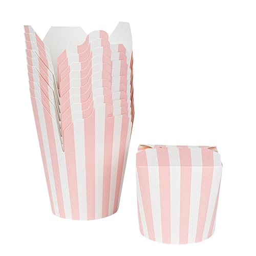 Bio Tek 4 x 3.4 x 3.7 Inch Food Containers, 50 Noodle Takeaway Boxes - Disposable, Striped, Pink And White Paper 26 Ounce Take Out Boxes, Round, For Hot Or Cold Foods - Restaurantware by Restaurantware - Used condition - US$11.60