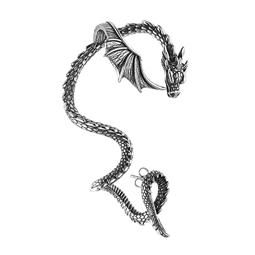 HZMAN Stainless Steel Dragon Earrings Retro Punk Gothic Dragon Cuff Earring Wrap Clip on Earring for Men Gift (Right Earring)