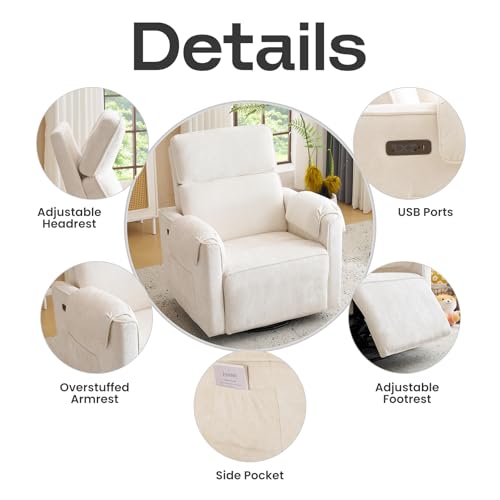 Sillón reclinable giratorio chenille crema miniatura 5
