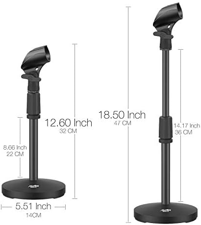 Desktop Microphone Stand, Moukey Upgraded Adjustable Table Mic Stand with Non-Slip Metal Base for Blue Yeti Snowball Spark, Other Microphone, height adjustment 9.84 to 14.17-MMs-2