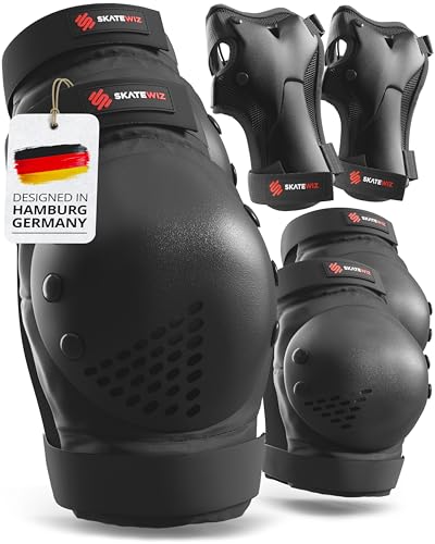 Image of SKATEWIZ Kids Knee Pads and Elbow Pads Set - Wrist Guards for Skateboarding - Smash - Size S Black - Skating Protective Gear, Roller Skates, Skateboard - Ice Skating Kids