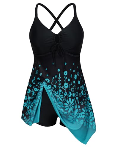 Hanna Nikole Women Plus Size One Piece Swimsuit Cut Out Adjustable Bathing Suit Tummy Control Swim Dress Swimwear with Shorts