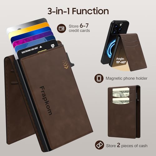 Wallet for Men, Wallet with Slim Pop Up Card Holder 8-11 Cards, Smart Minimalist Wallet with Cash Slot（deep brown）3