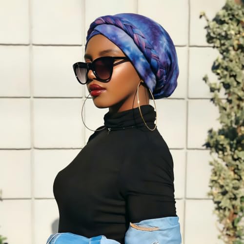 Image of DRESHOW Turban Pre-Tied Twisted Hat Thread African Head Wraps for Black Women Chemo Cancer Cap Braid Hair Cover
